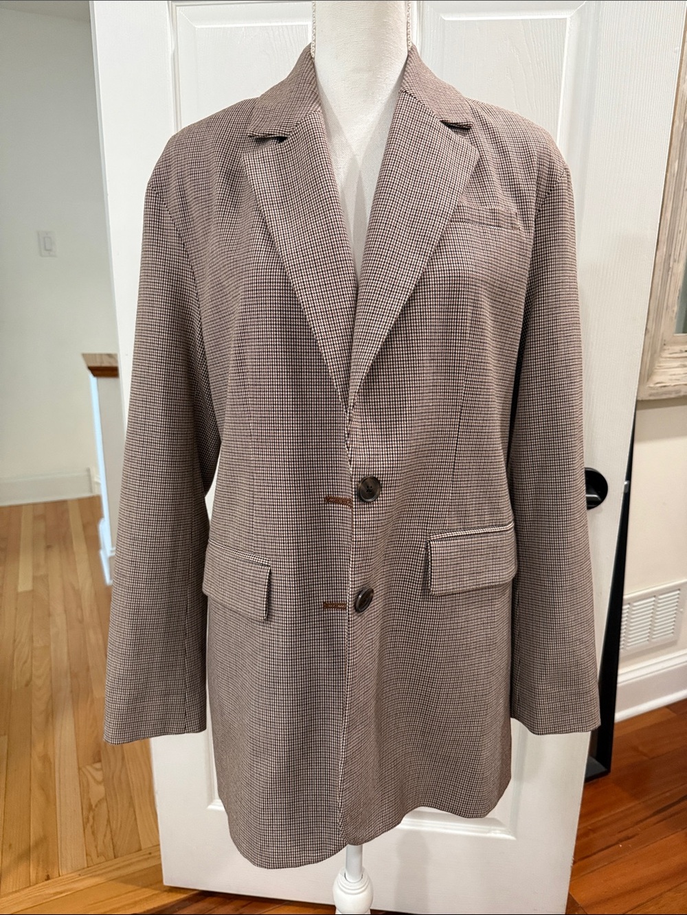 Womens Taupe Houndstooth Blazer Jacket